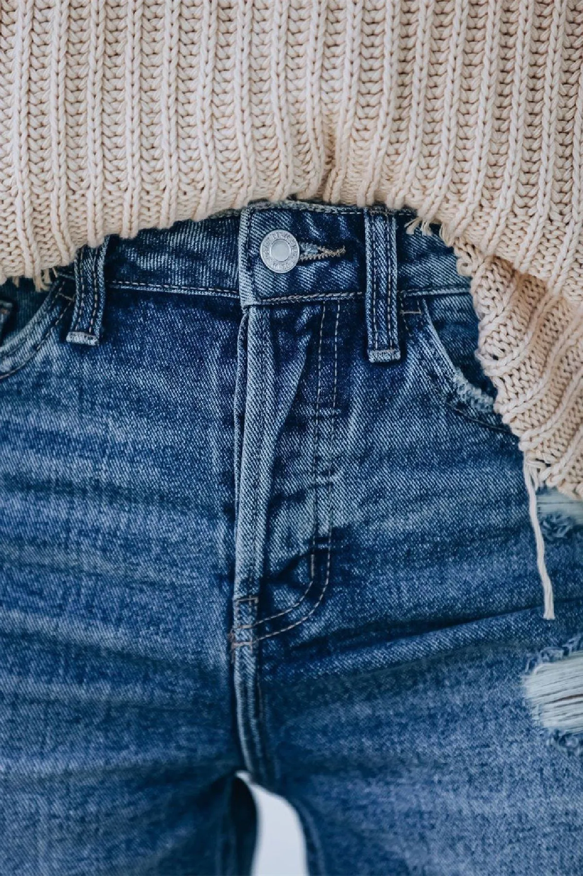 Rocky Distressed High Rise Straight Leg Denim