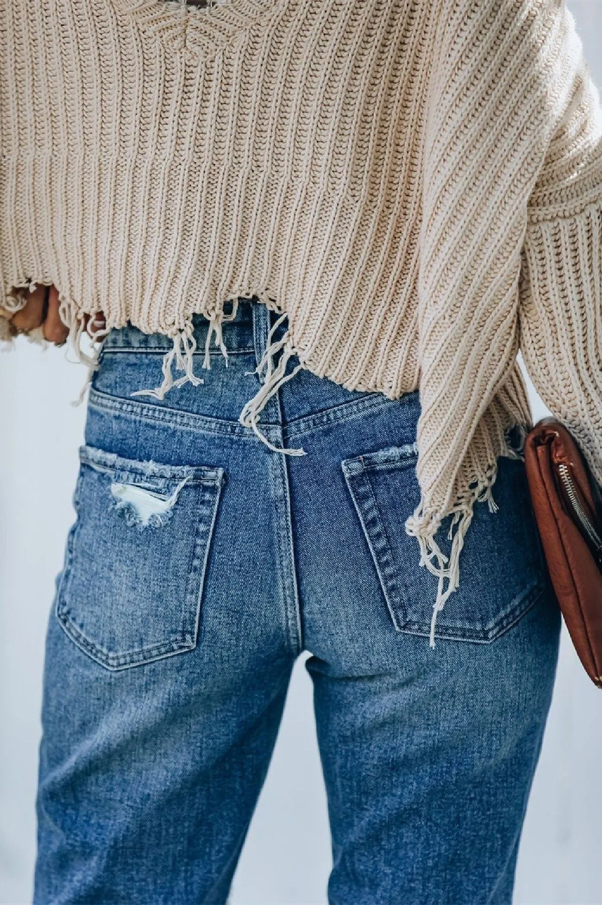 Rocky Distressed High Rise Straight Leg Denim