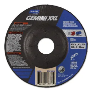 Saint-Gobain GEMiNi XXL Depressed Center Wheels, 4.5" Dia, 1/4" Thick, 7/8" Arbor, Alum Oxide, 66252843784