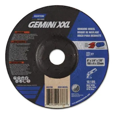 Saint-Gobain GEMiNi XXL Depressed Ctr Wheels, 6" Dia, 1/4" Thick, 7/8" Arbor, Alum Oxide, 66252843788