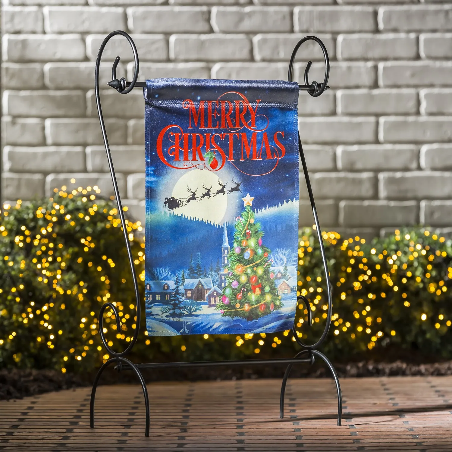 Santa's Sleigh on Christmas Garden Lustre Flag,14lu10593
