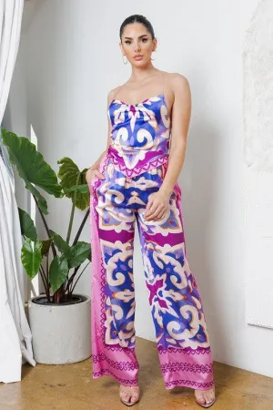Scarf top with wide pants set