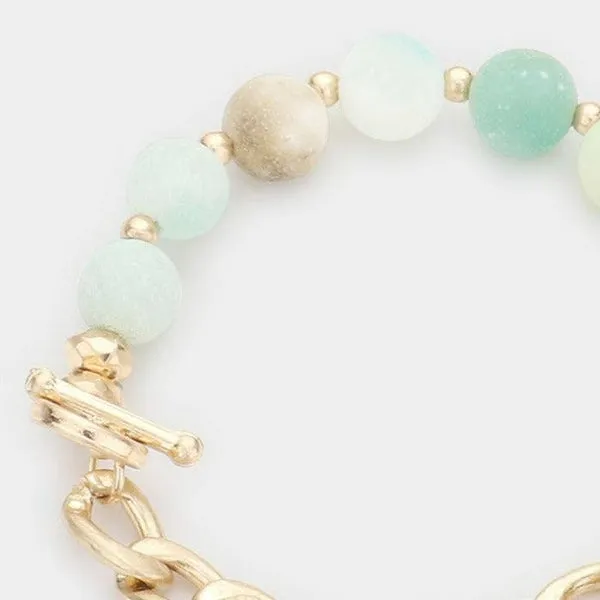 Semi Precious Stone Metal Chain Link Stretch Bracelet