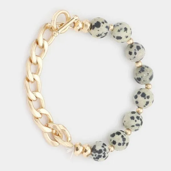 Semi Precious Stone Metal Chain Link Stretch Bracelet