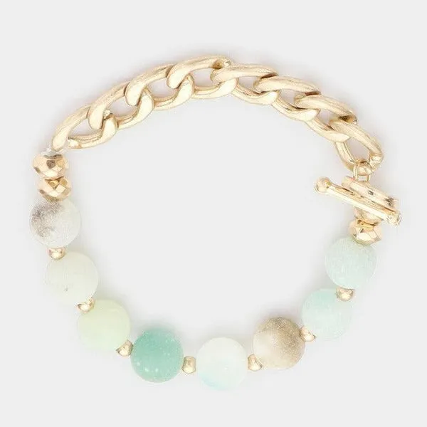 Semi Precious Stone Metal Chain Link Stretch Bracelet