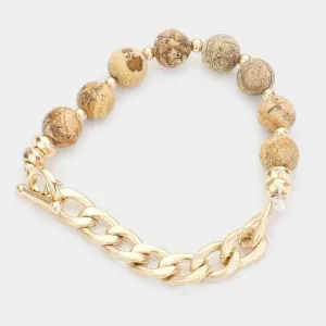 Semi Precious Stone Metal Chain Link Stretch Bracelet
