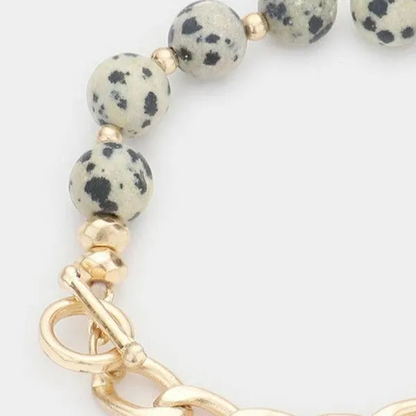 Semi Precious Stone Metal Chain Link Stretch Bracelet