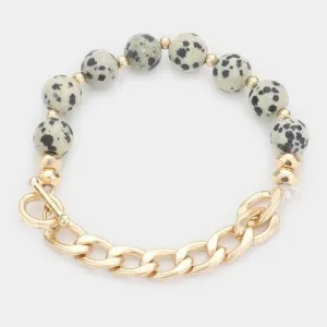 Semi Precious Stone Metal Chain Link Stretch Bracelet