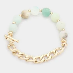 Semi Precious Stone Metal Chain Link Stretch Bracelet