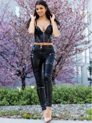 Shascullfites 2 Pieces Set Black Biker Pu Faux Leather Zipper