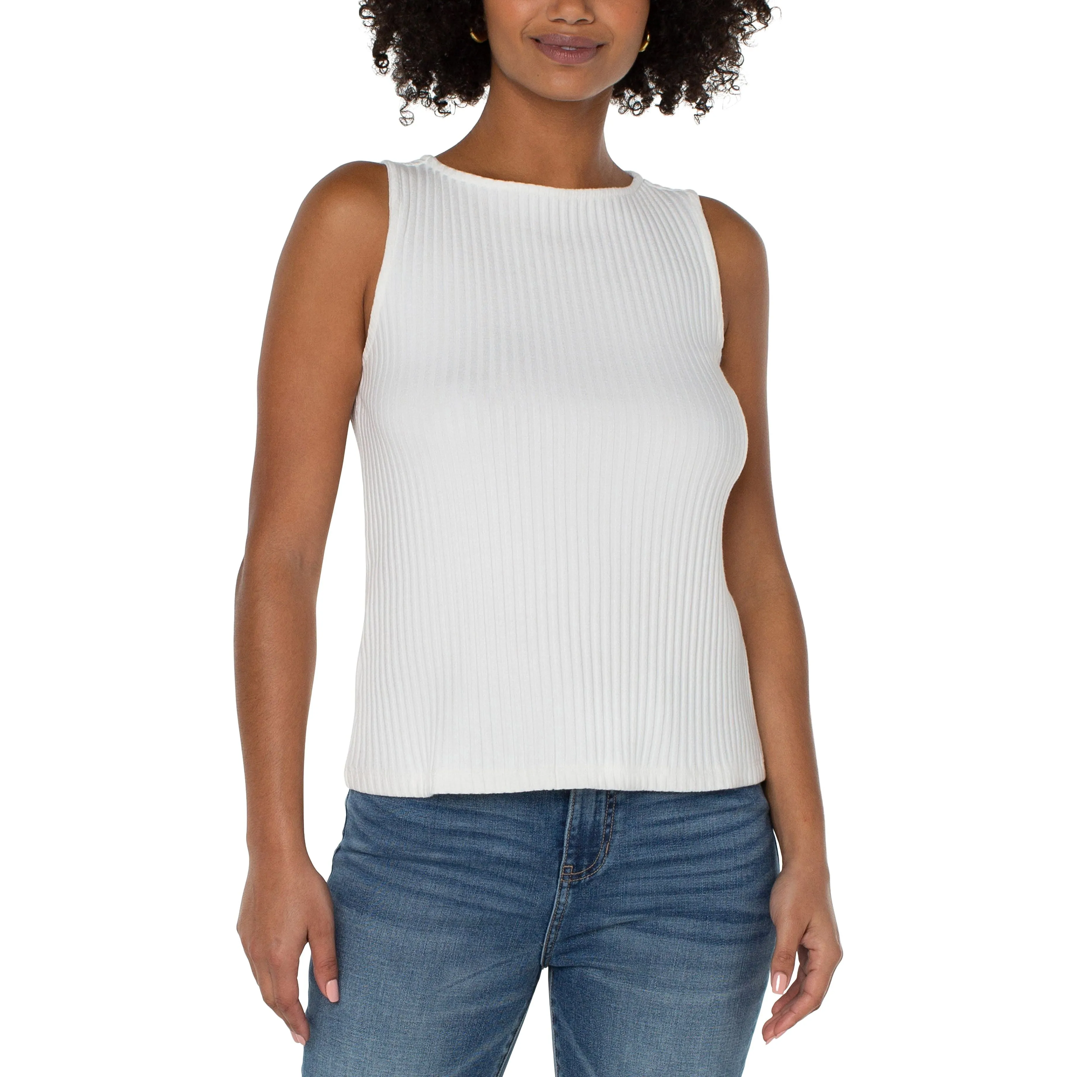 Sleeveless Boat Neck Rib Knit Top