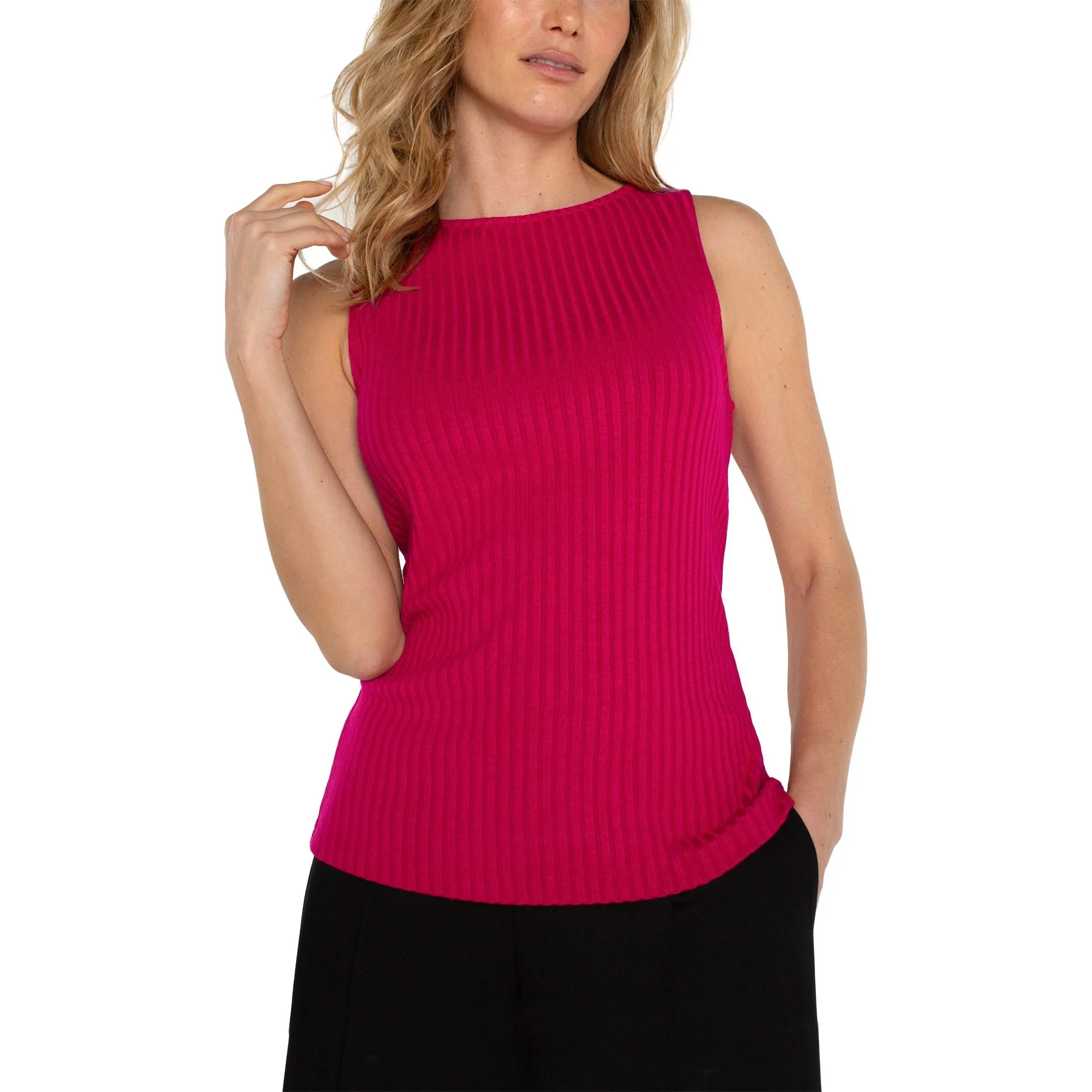 Sleeveless Boat Neck Rib Knit Top
