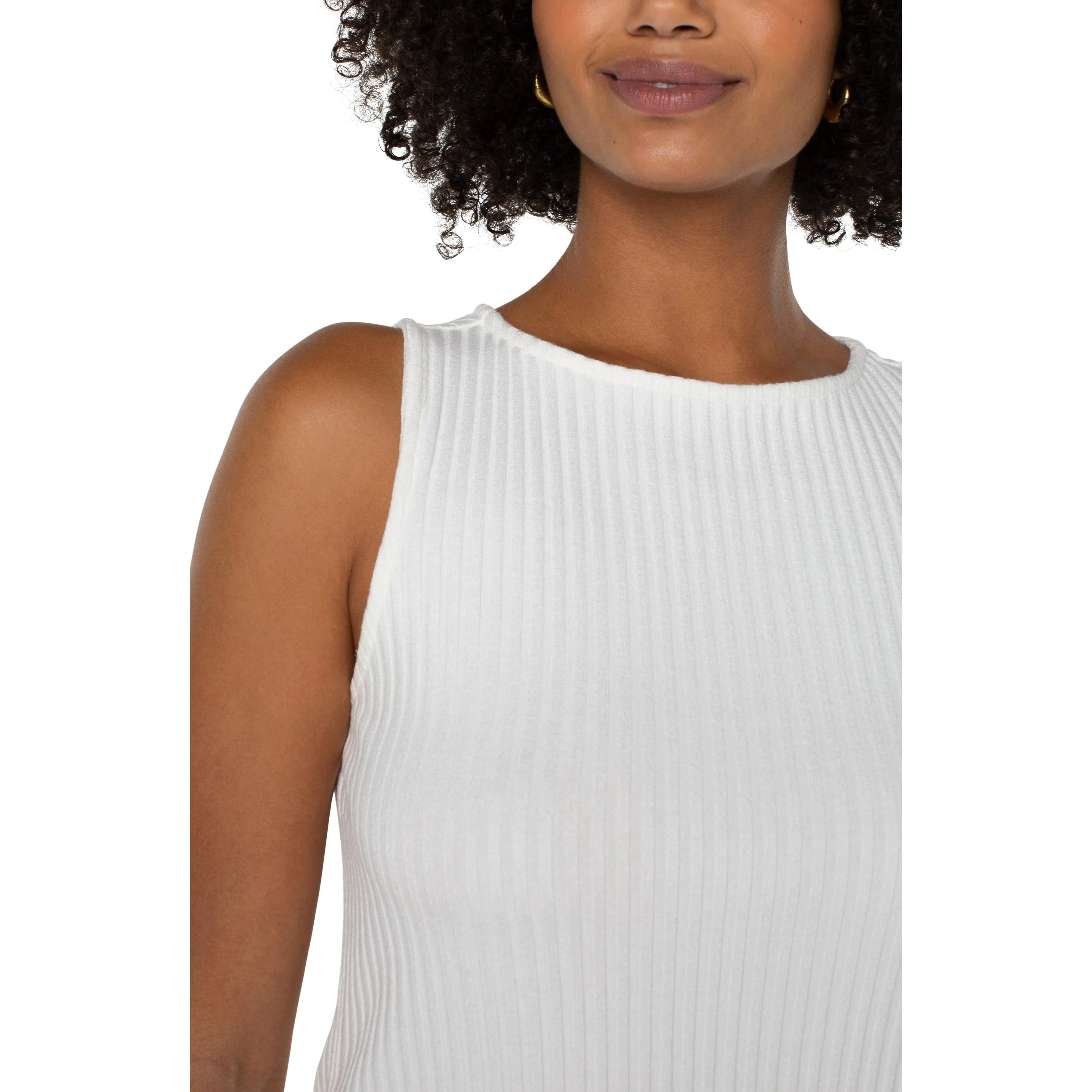 Sleeveless Boat Neck Rib Knit Top