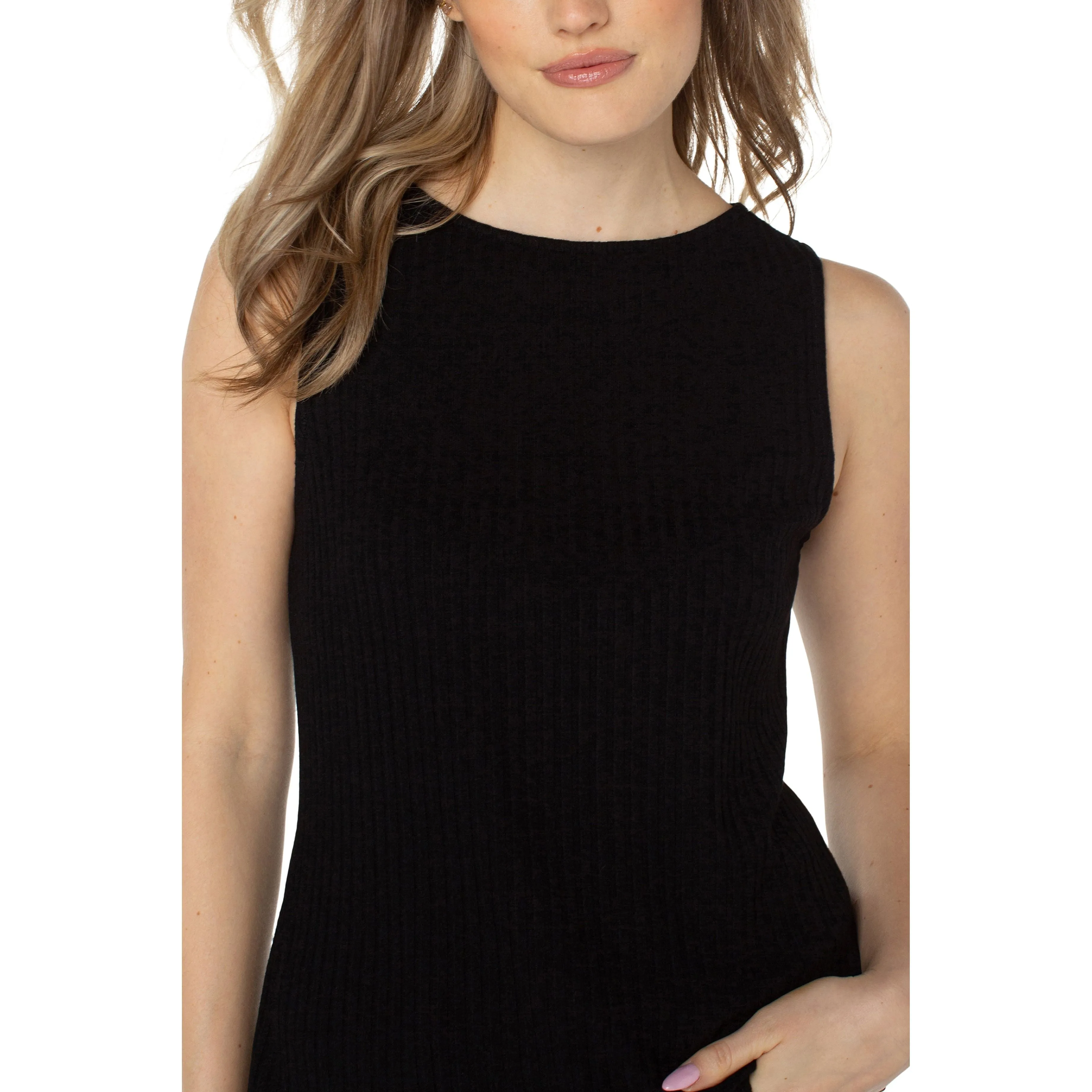 Sleeveless Boat Neck Rib Knit Top