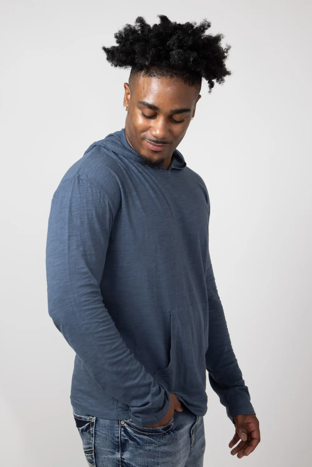 Slub Pullover Hoodie for Men in Indigo | 8705-INDIGO