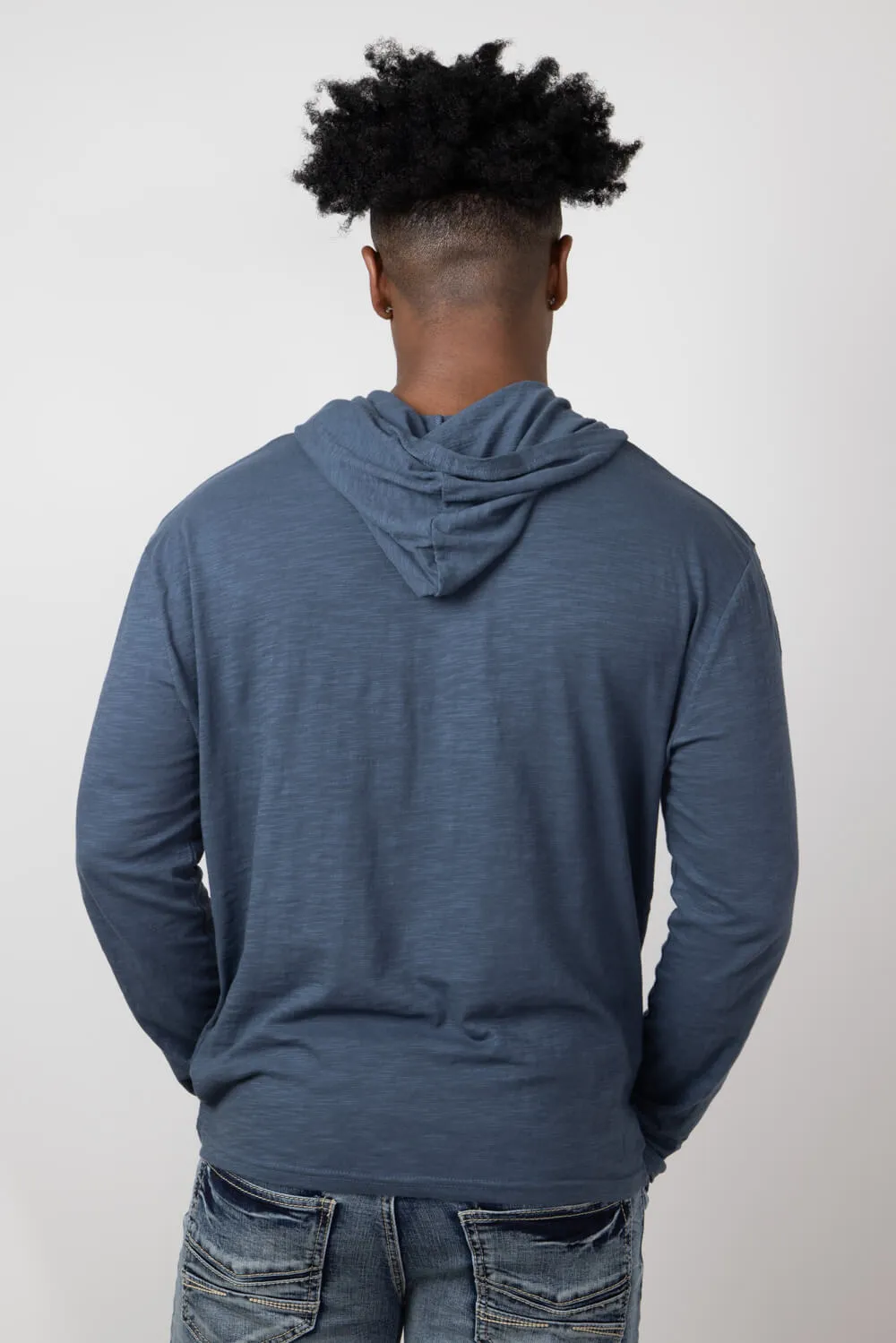 Slub Pullover Hoodie for Men in Indigo | 8705-INDIGO