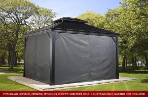 Sojag 135-9163810 Grey Privacy Curtains for Monaco/Messina/Mykonos Outdoor Gazebo Models, 10' x 12', Grey Retails $450  (ITEM RE-LIST DUE TO SITE GLITCH SUN 9:01PM AUCTIONS)