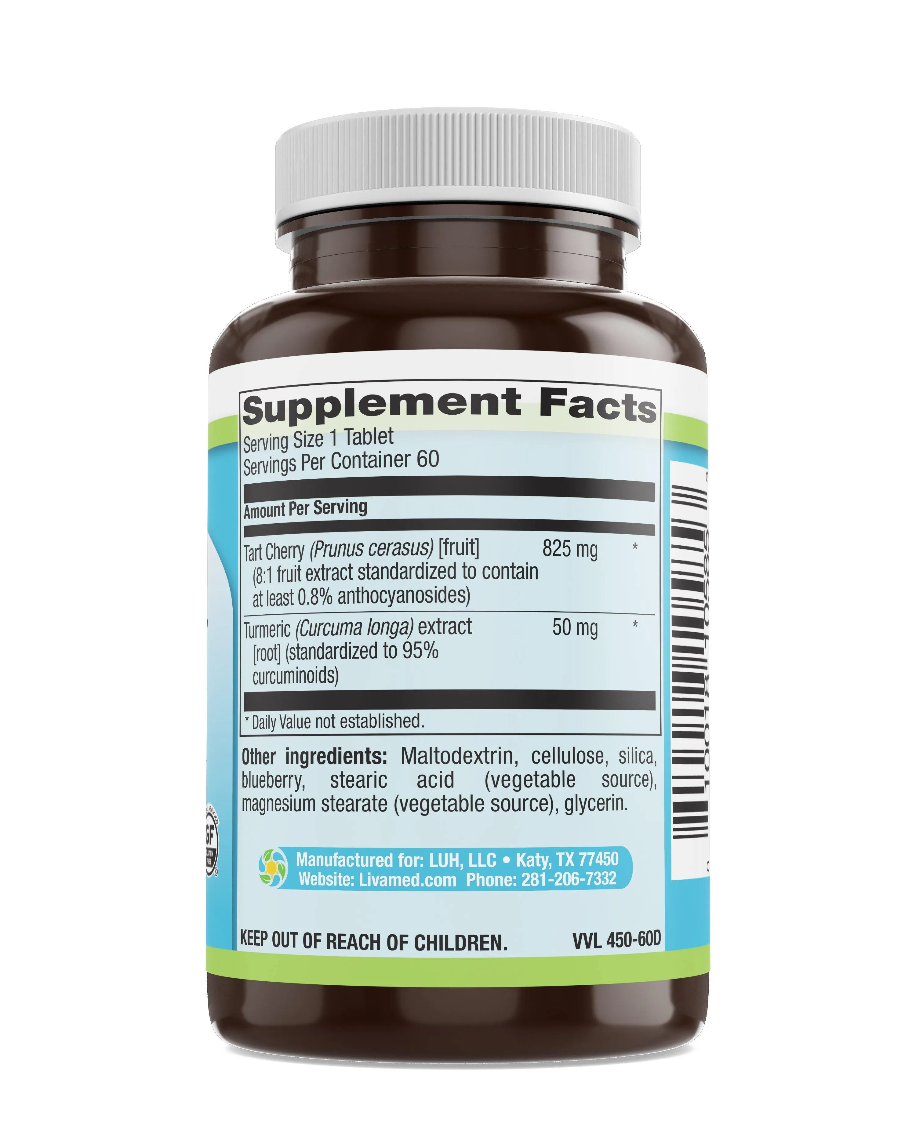 Tart Cherry with Turmeric Veg Tabs 60 Count