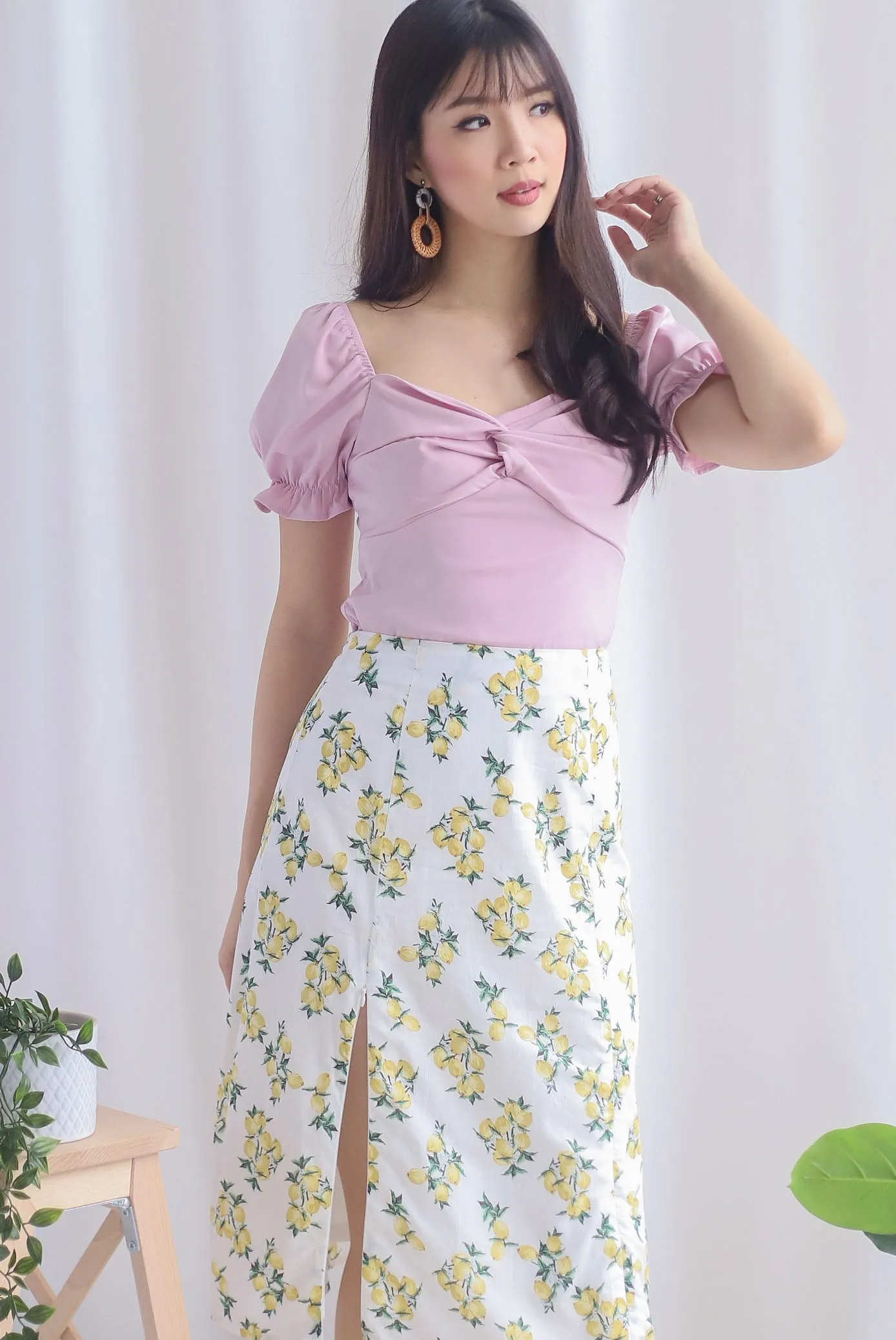 TDC Pilar Twist Sweetheart Top In Lilac Pink