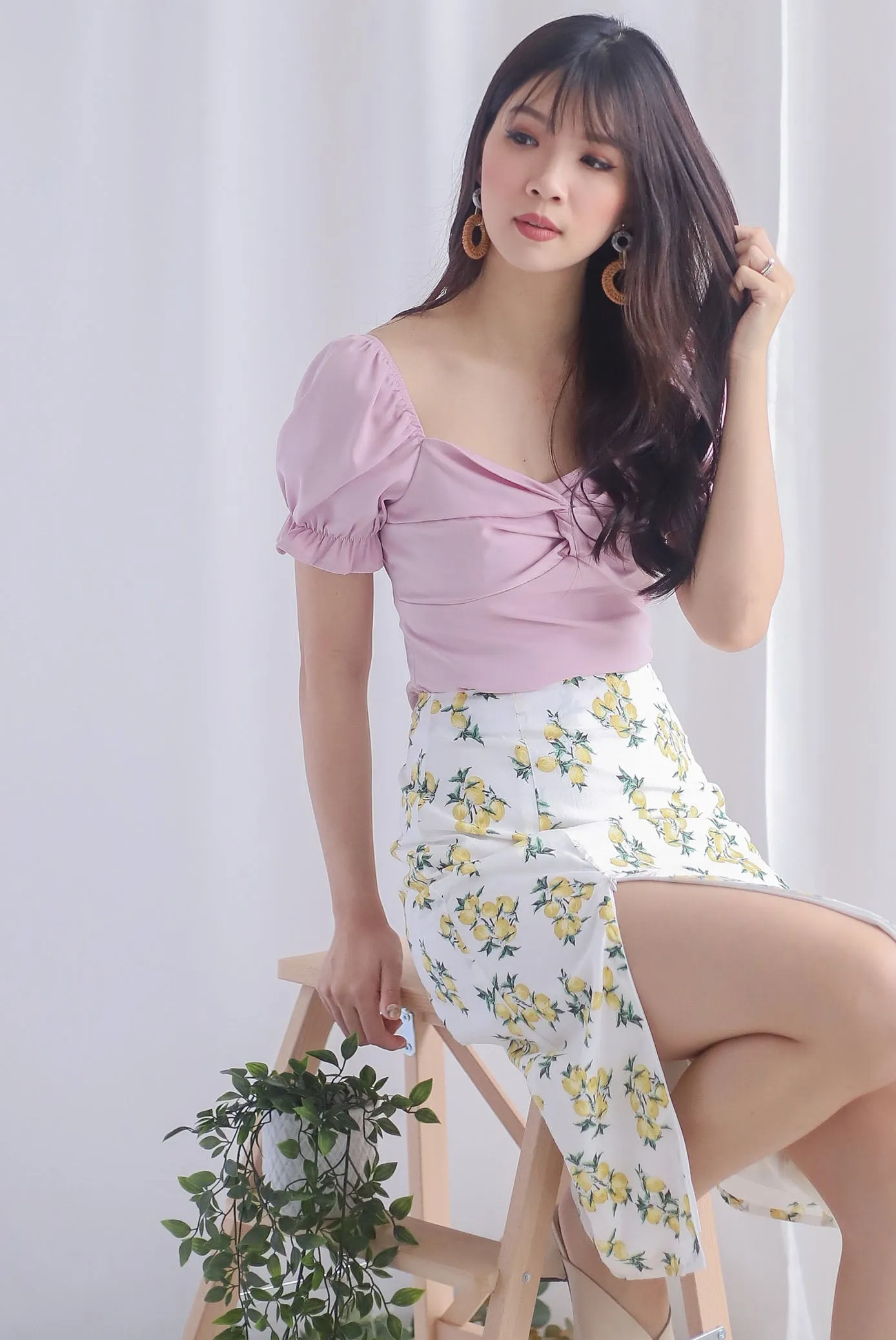 TDC Pilar Twist Sweetheart Top In Lilac Pink