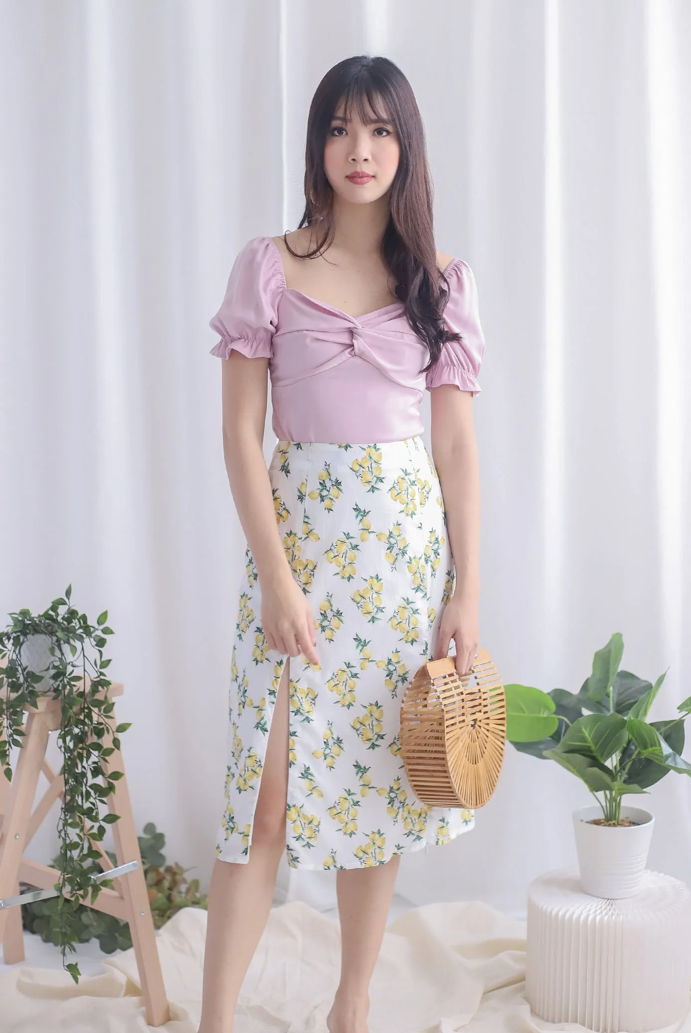 TDC Pilar Twist Sweetheart Top In Lilac Pink