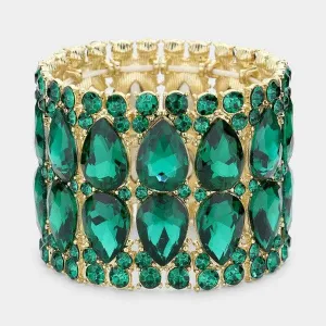 Teardrop Green Stone Accented Evening Stretch Bracelet