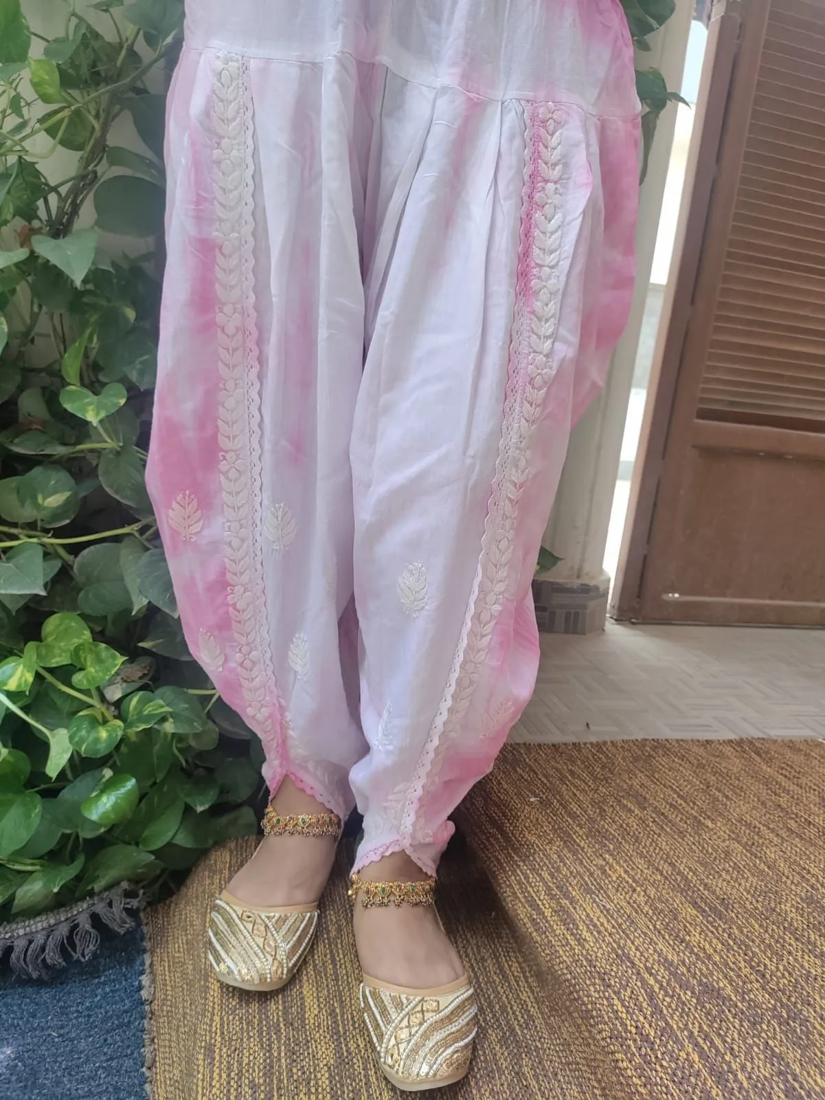 Tie N Die Pink Chikankari Dhoti Salwar