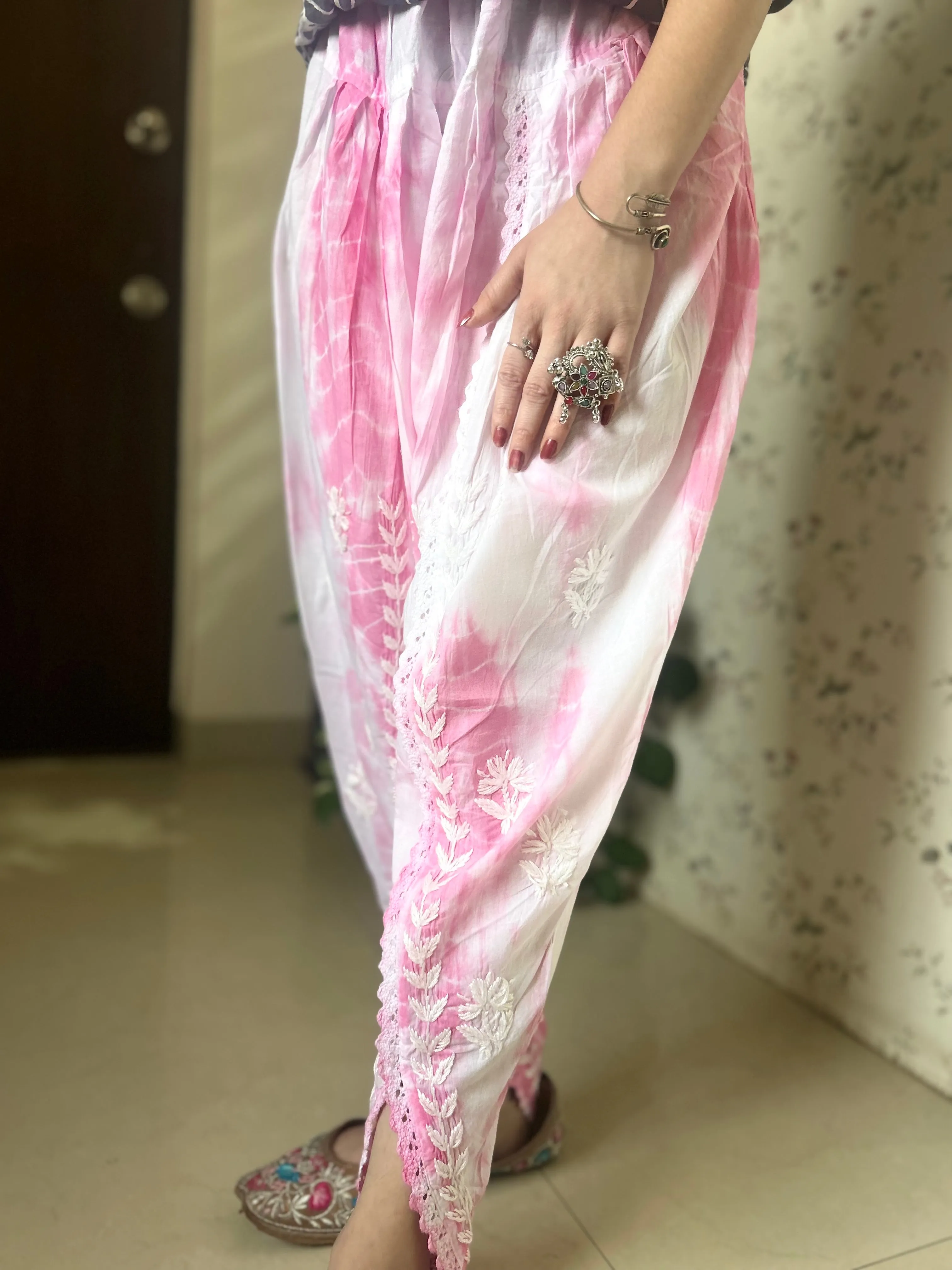 Tie N Die Pink Chikankari Dhoti Salwar