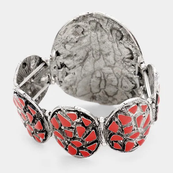 Tribal Red Enamel Cluster Stretch Bracelet