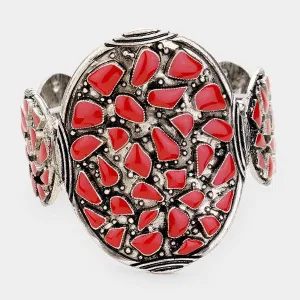 Tribal Red Enamel Cluster Stretch Bracelet