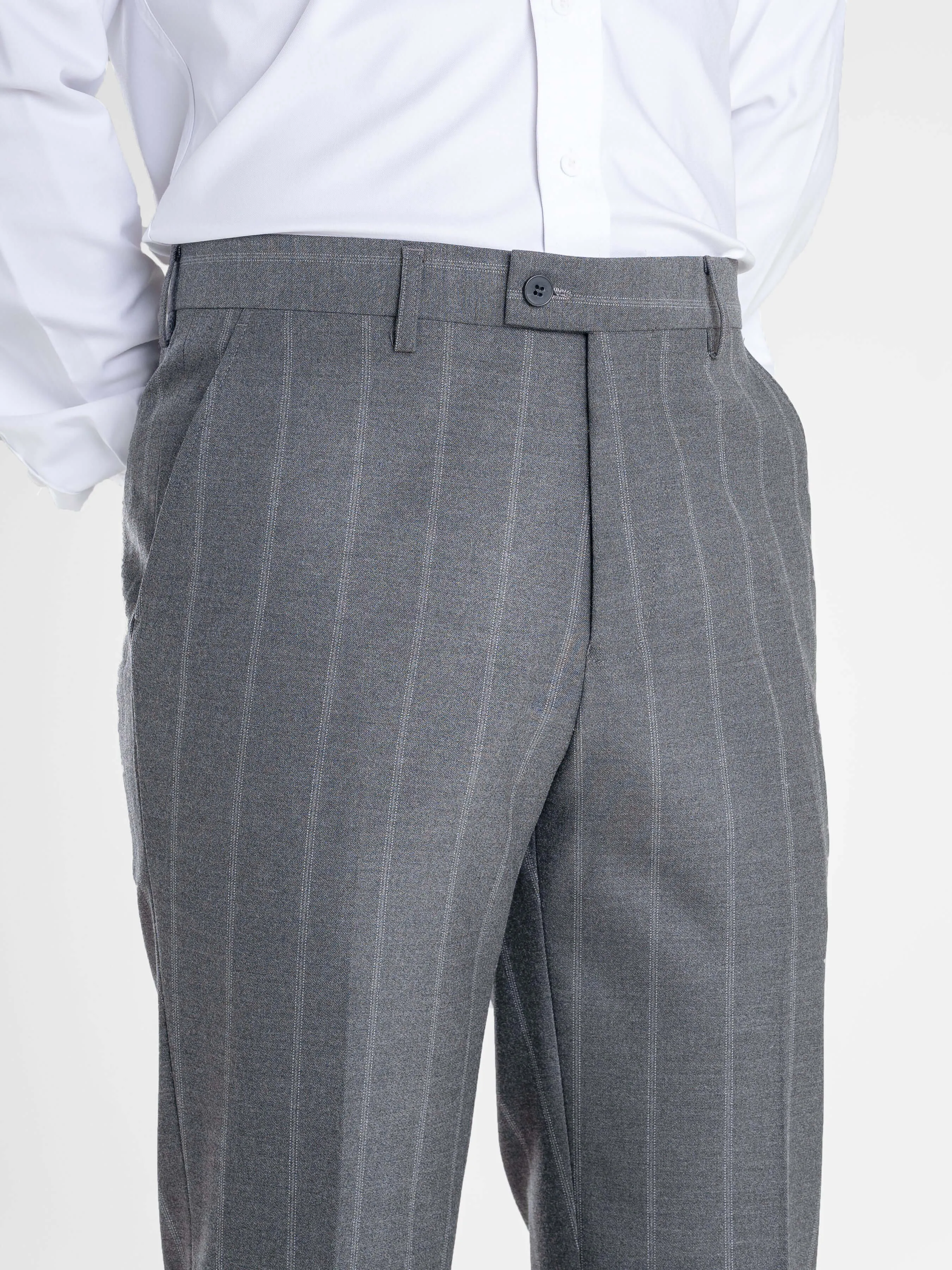 Trousers With Belt Loop -  Dark Grey Wide Stripes (Slim Straight)