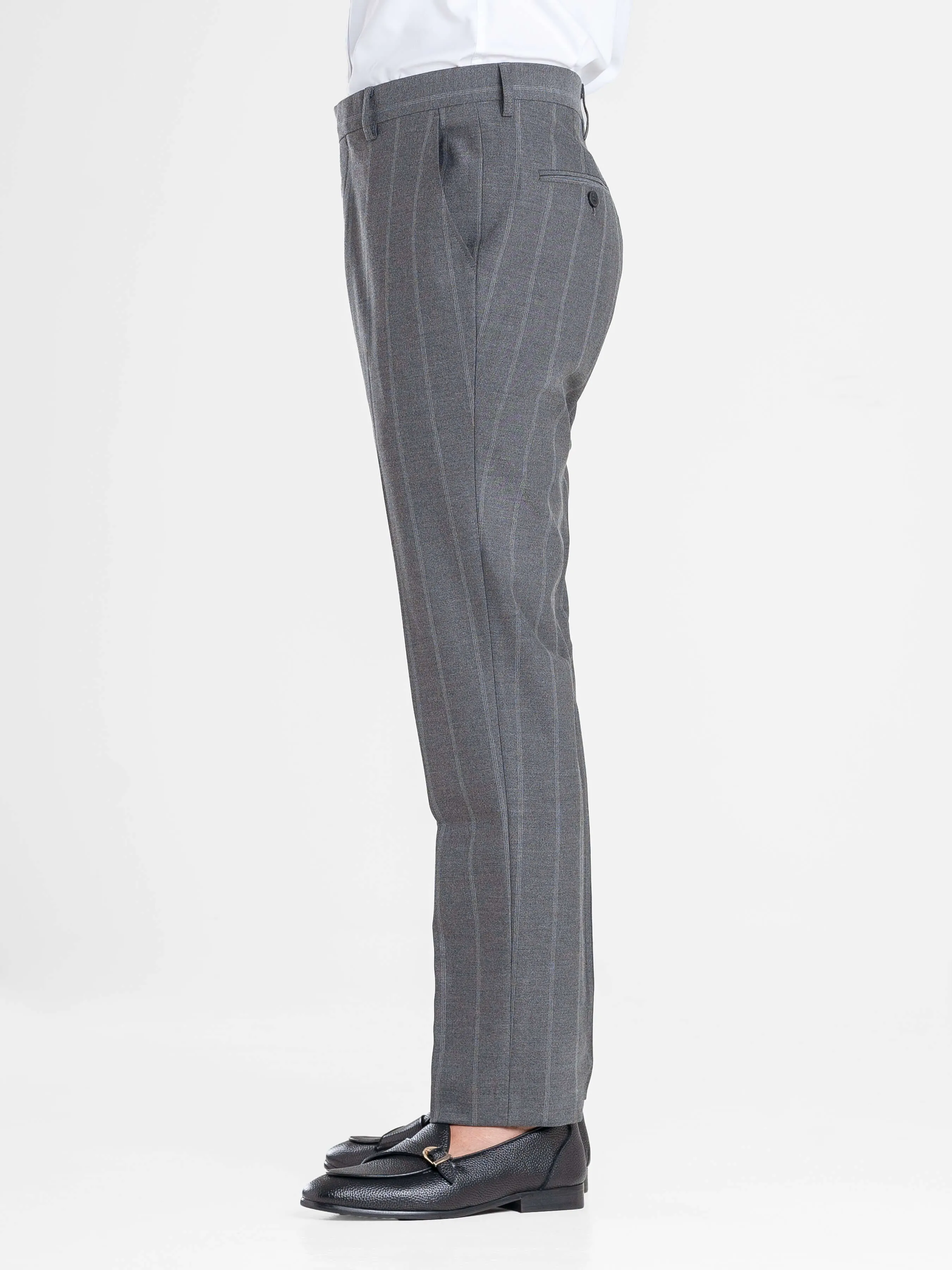 Trousers With Belt Loop -  Dark Grey Wide Stripes (Slim Straight)