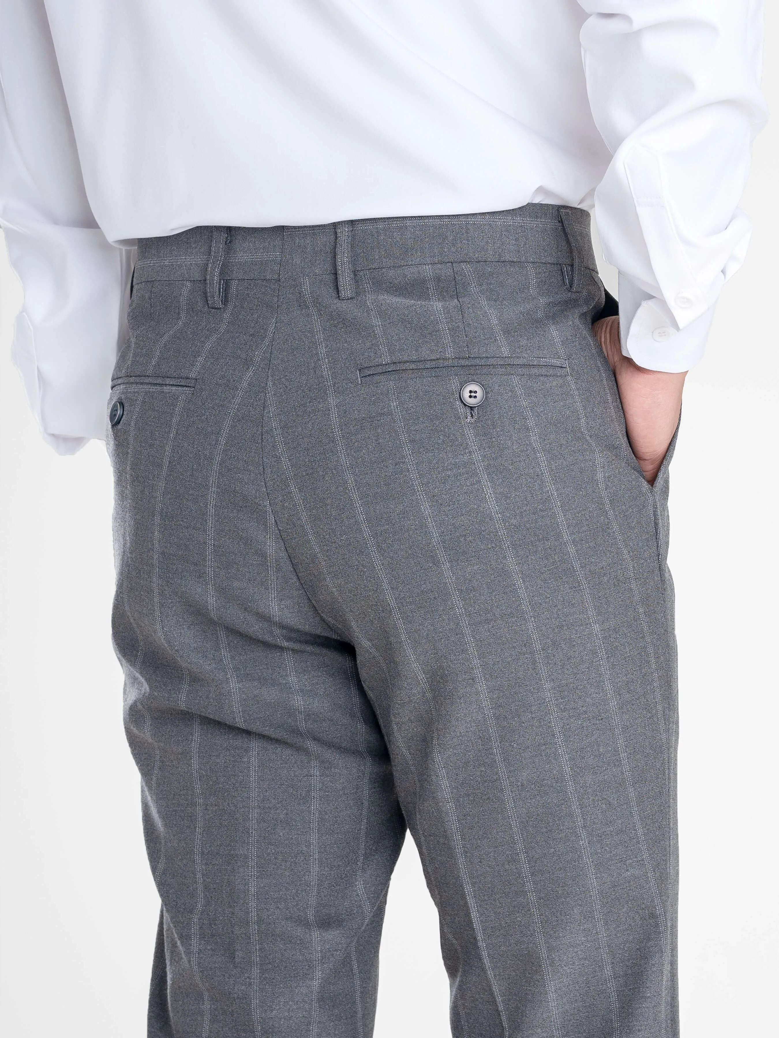 Trousers With Belt Loop -  Dark Grey Wide Stripes (Slim Straight)