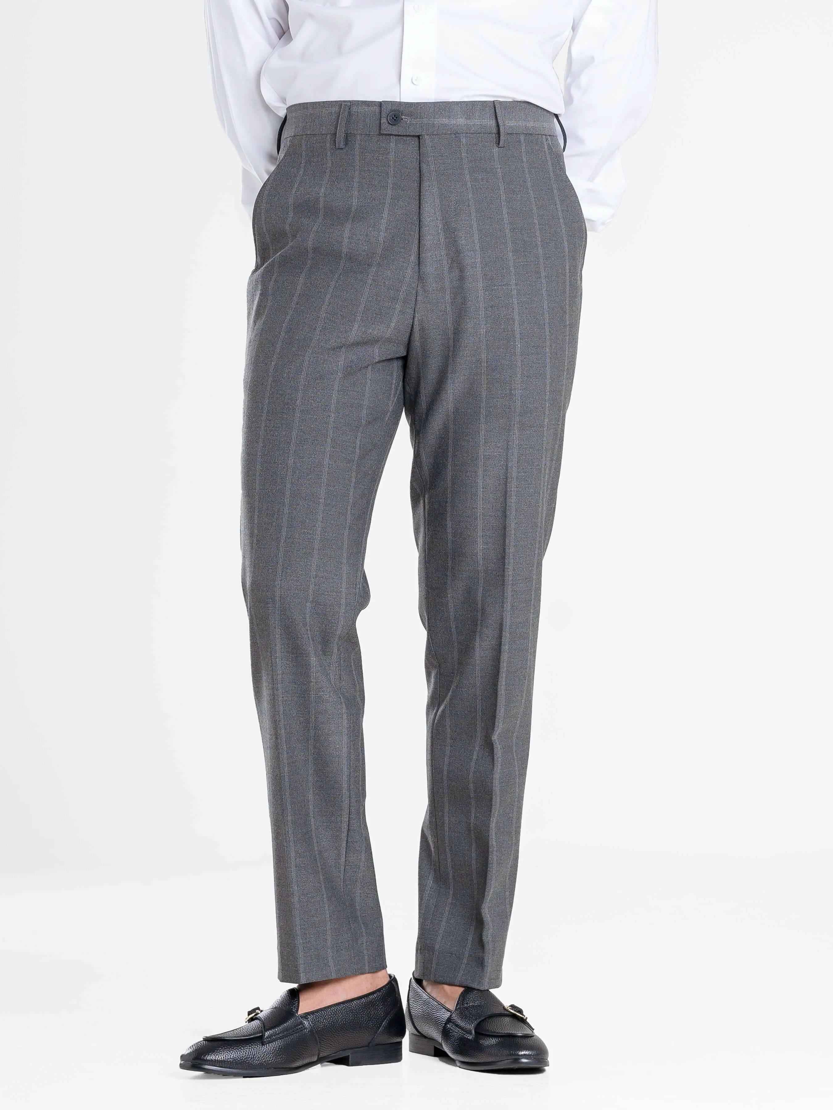 Trousers With Belt Loop -  Dark Grey Wide Stripes (Slim Straight)