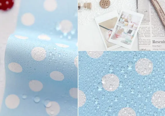Waterproof Fabric White Dots, Quality Korean Fabric, Polka dots Waterproof - Blue - By the Yard /30010