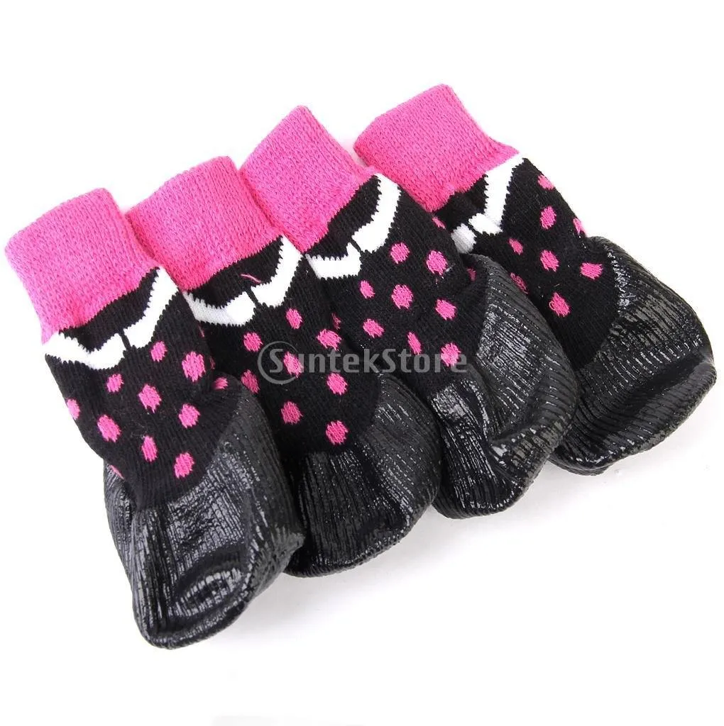Waterproof Rubber Bottom Pink & Black Dog Pet Socks
