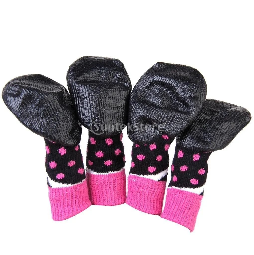 Waterproof Rubber Bottom Pink & Black Dog Pet Socks