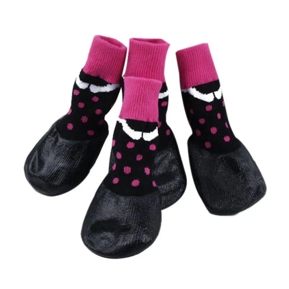 Waterproof Rubber Bottom Pink & Black Dog Pet Socks