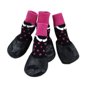 Waterproof Rubber Bottom Pink & Black Dog Pet Socks