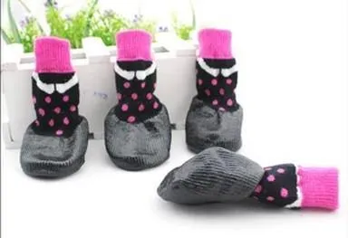 Waterproof Rubber Bottom Pink & Black Dog Pet Socks