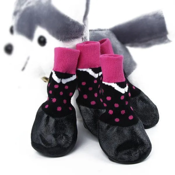 Waterproof Rubber Bottom Pink & Black Dog Pet Socks