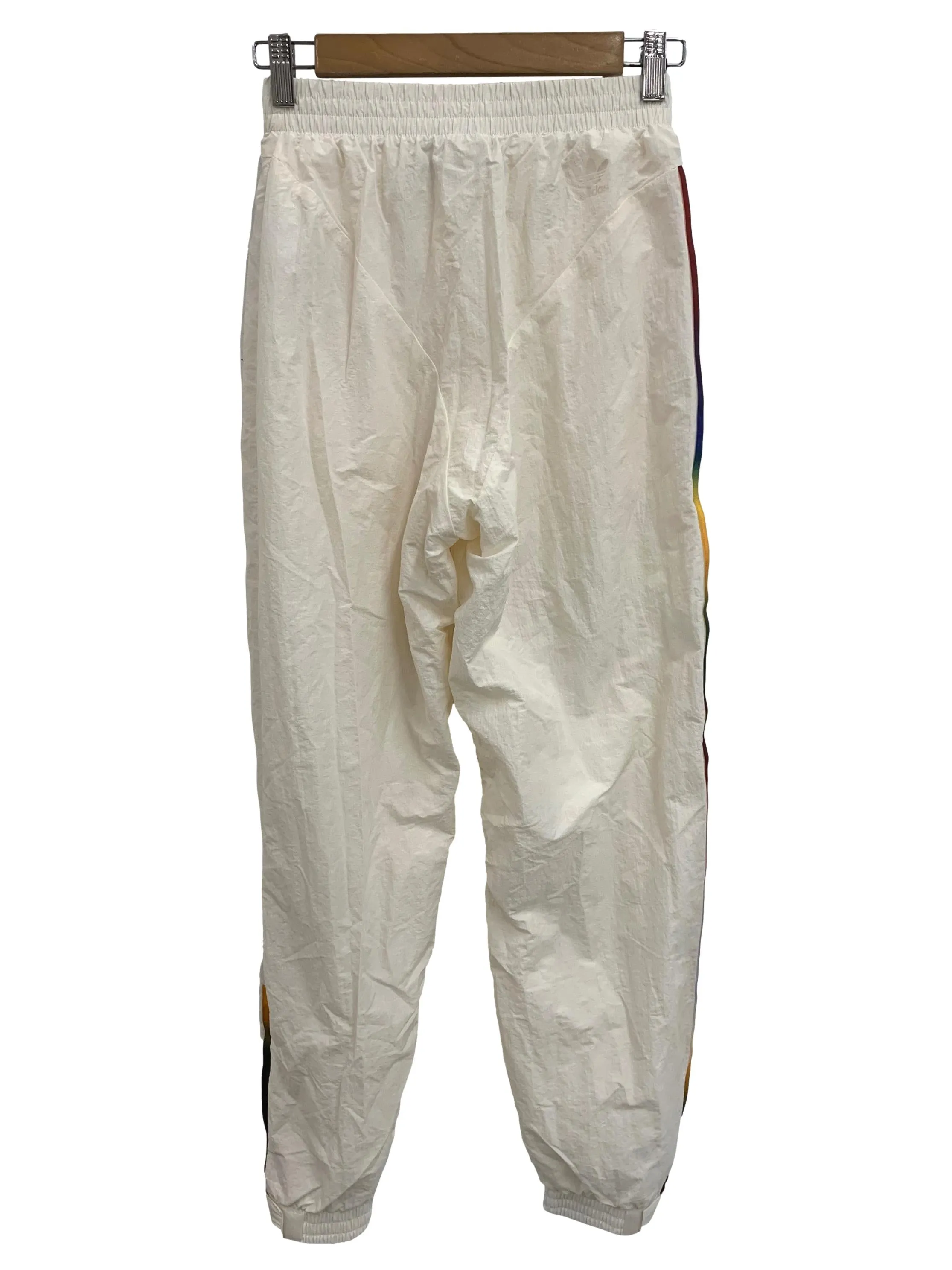White Rainbow Stripe Belted Nylon Pants