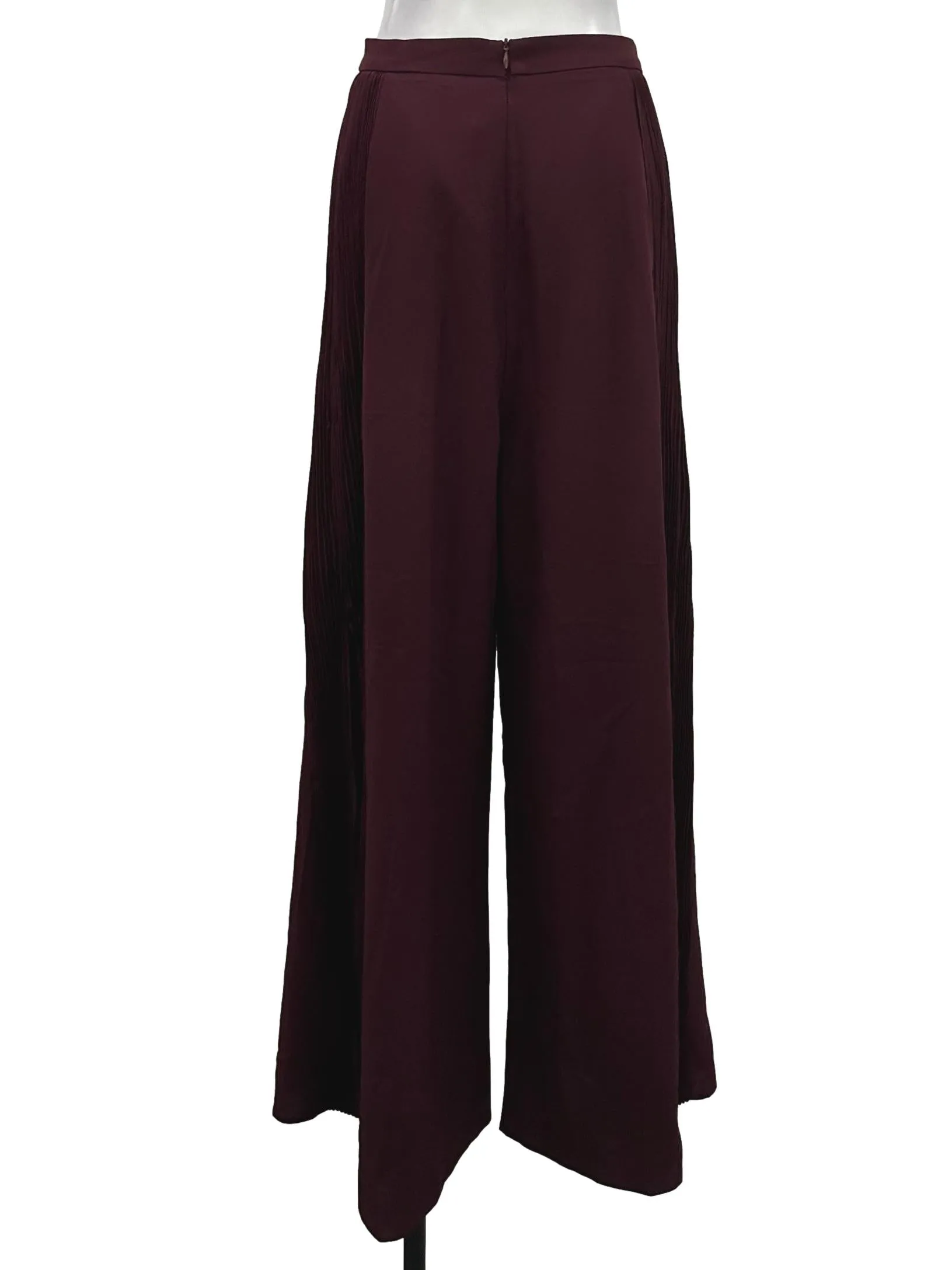 Wine Red Pleated Long Pants