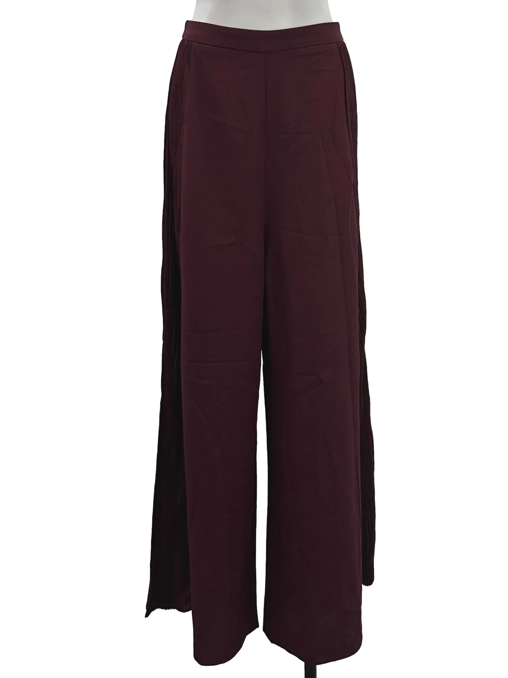 Wine Red Pleated Long Pants